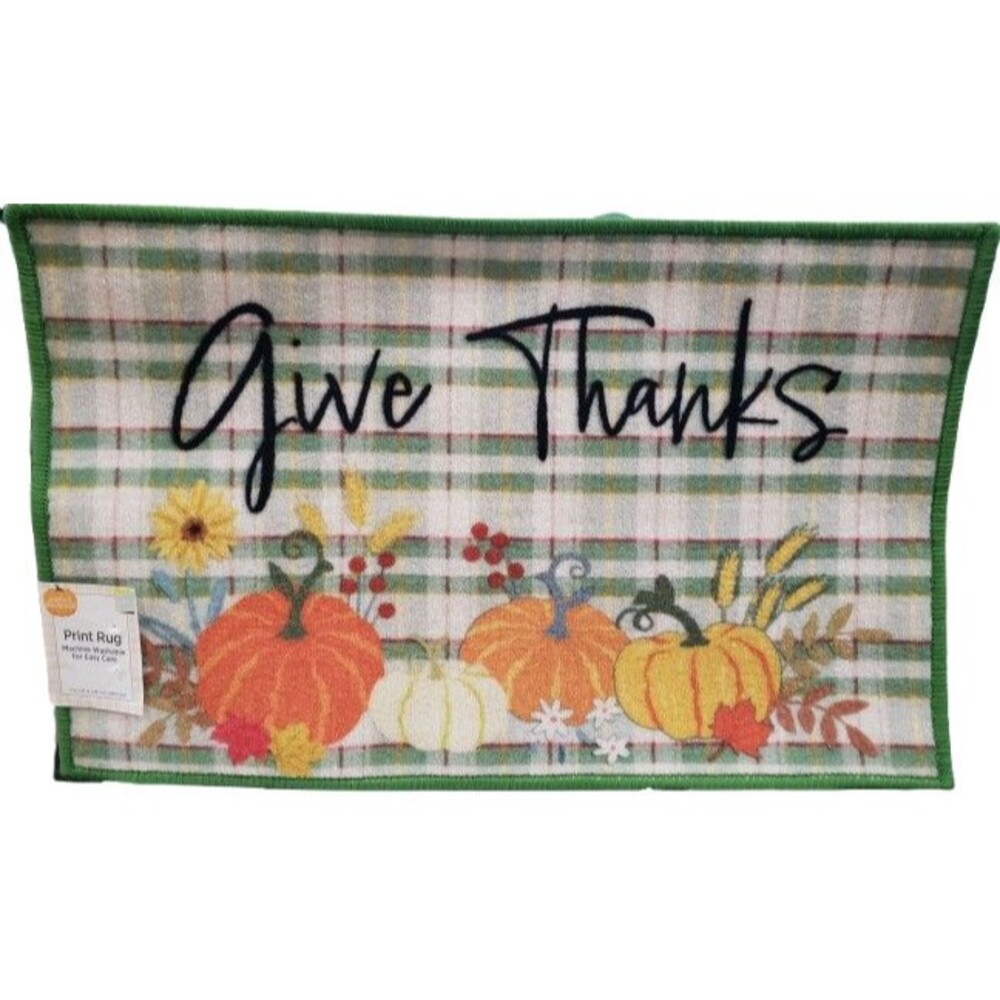 Printed Kitchen Rug (17"x27") FALL HARVEST,SUNFLOWERS & PUMPKINS,GIVE THANKS, DG
